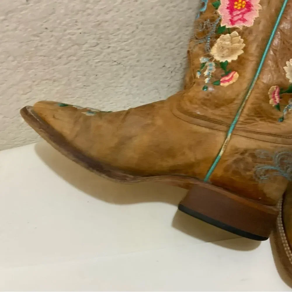 Macie Bean Boots Girls SZ 3 Floral Rose Garden Cowgirl Brown Leather